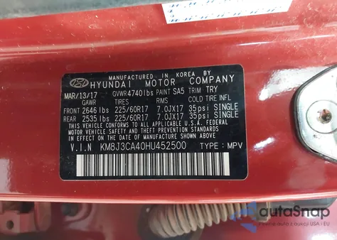 2017 Hyundai Tucson Se Plus z USA, uszkodzony, nr VIN KM8J3CA40HU452500